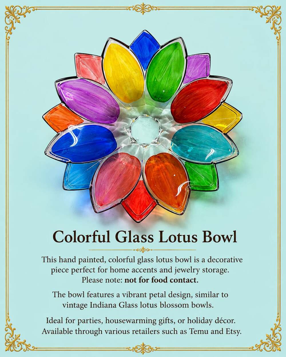 Hand-Painted Rainbow Glass Lotus Flower Decorative Bowl